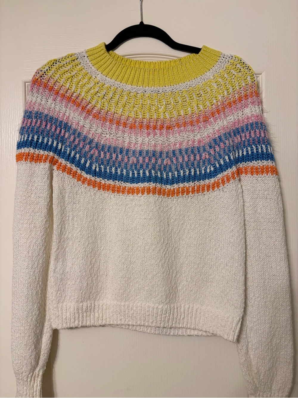 Lou & Grey White Sweater with Yellow, Pink, Blue and Orange Yoke